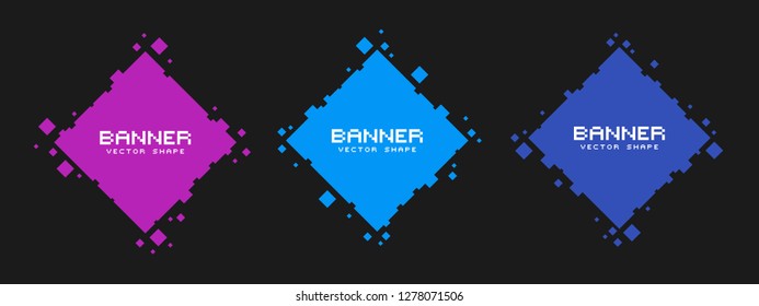 Set of colored square pixel banners. Vector blank frames ready for your text or design.