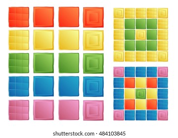 Set of colored squares. Simple buttons for interface, program or website. Different tiles to create patterns of mosaic.