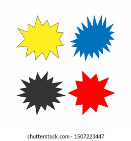 Set of colored starbursts. Collection of isolated vector illustration. Yellow, black, blue, red.