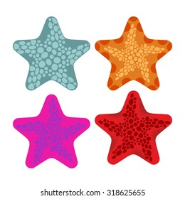 Set colored starfish. Animals of ocean. Vector illustration
