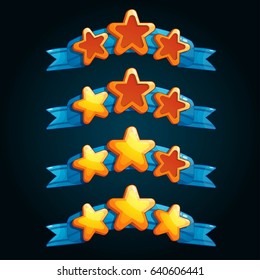 Set of colored stars and ribbons for app graphics and game design. 