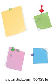 Set of colored stickers with curved corner - clerical button - isolated on white background - vector art illustration