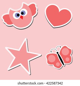 set of colored stickers for decoration or design greetings or scrapbook album page. Cute vector illustration