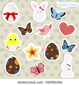 set of colored stickers for Easter. collection of baby labels for decoration and design. vector illustration