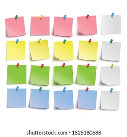 The set of the colored stickers with pins on the white background. Eps 10 vector file.