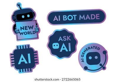 Un conjunto de pegatinas de colores con un robot sobre el tema de la generación de IA y el futuro