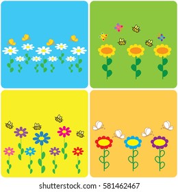 set of colored stickers with spring motifs