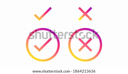 A set of colored sticks symbolizing a positive answer and crosses symbolizing a negative answer. Checkmarks and crosses drawn in flat style. Vector illustration