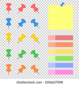 A set of colored sticky bookmarks and office buttons. A simple flat vector illustration isolated on a transparent background.