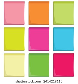 Set of Colored Sticky notes.  Different Colored paper stickers set on white background. Colored paper set.