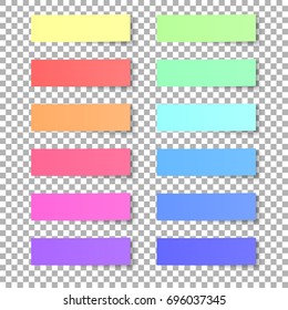 Set of colored sticky notes isolated on transparent background. Vector illustration