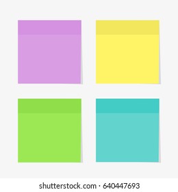 Set of colored sticky notes. Paper lists set with different color