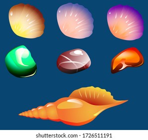 eine Reihe farbiger Steine und Muscheln