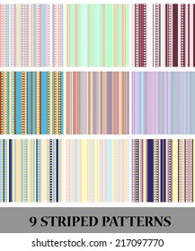 Set of colored striped vector patterns