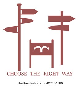 Set of colored stylized icons road signs and an inscription: "Choose the right way" on a white background