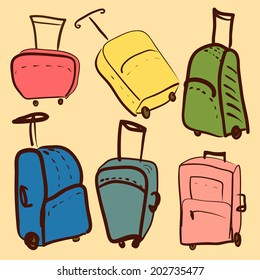 set of colored suitcases vector illustration