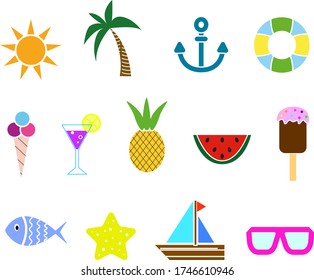 
Set of colored summer beach icons .Vector EPS10.