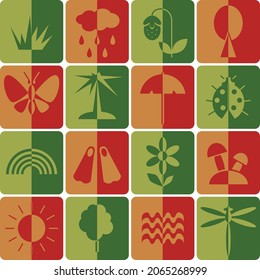 set of colored summer related icons with shadows half
