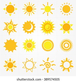 Set of the colored Sun Icon in Vector
