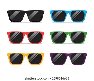 Set of colored sunglasses isolated on a white background. Vector illustration