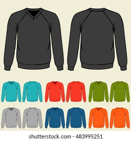 Set of colored sweatshirts templates for men.