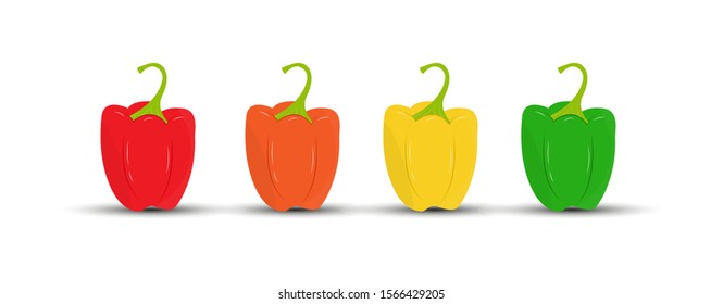 Set of colored sweet bell peppers. Flat design.
