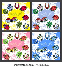 Set colored symbols of good luck. Good luck card. Vector illustration.