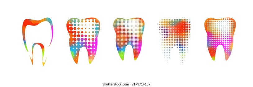 A set of colored teeth. Dentist logo. vector illustration