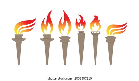 set of colored torch icons. Vector image for logos, websites, applications and thematic design, flat style.