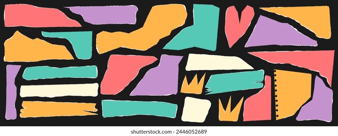 Set of colored torn paper. Design elements for contemporary art collage. Vector illustration