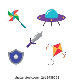 Set of colored toy icons Flat design Vector illustration