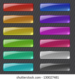 Set of colored transparent rectangle web buttons on dark background