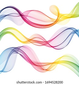 
Set of colored transparent waves. Rainbow vector wavy waves. Design element