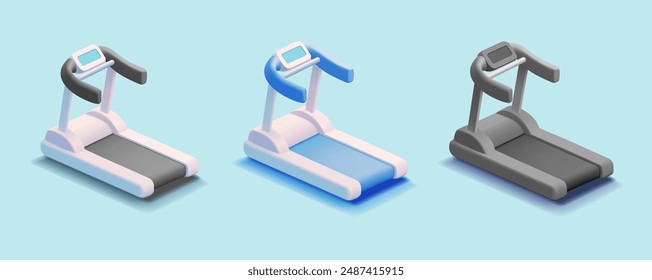 A set of colored treadmills for running, sport. For concepts of training, web design of mobile applications, lifestyle. Vector