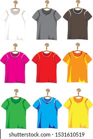 set of colored t-shirts for all occasions, vector graphics
