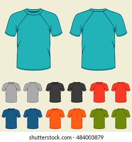 Set of colored t-shirts templates for men.