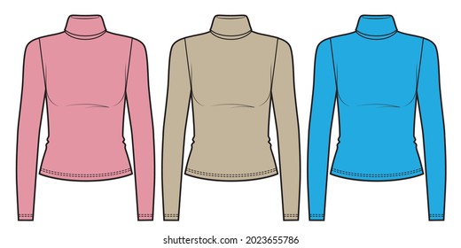 Set of colored turtlenecks slim fit long sleeve t-shirt