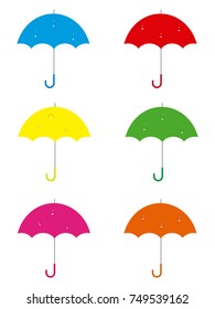 Set colored umbrella with raindrops