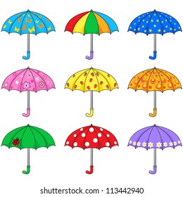 Set of colored umbrellas