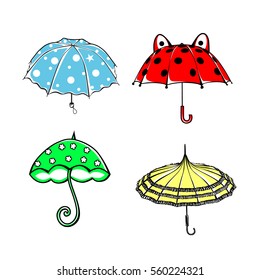 set of colored umbrellas, vector image
