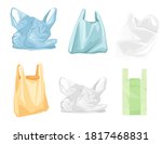 Set of colored used plastic bags flat vector illustration isolated on white background