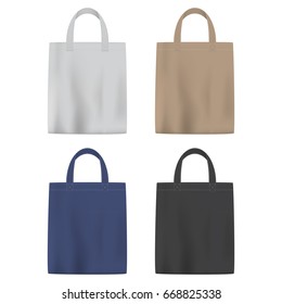 Set of colored vector bags with handle, isolated on white