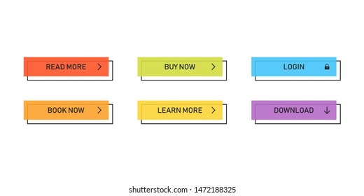 Set of colored vector buttons with strokes in trendy flat style isolated on white background. Read more. Download. Book now. EPS 10