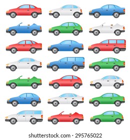 Set of colored vector cars on the white background.
