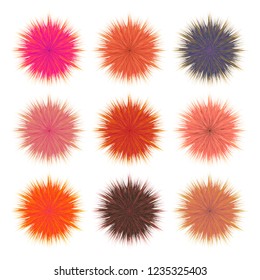 Set of colored vector furry balls, isolated elements on white background