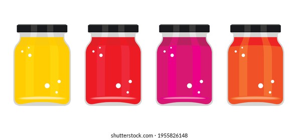 Set of colored vector jars with jam and honey. Realistic vector. Jars template for mockup.