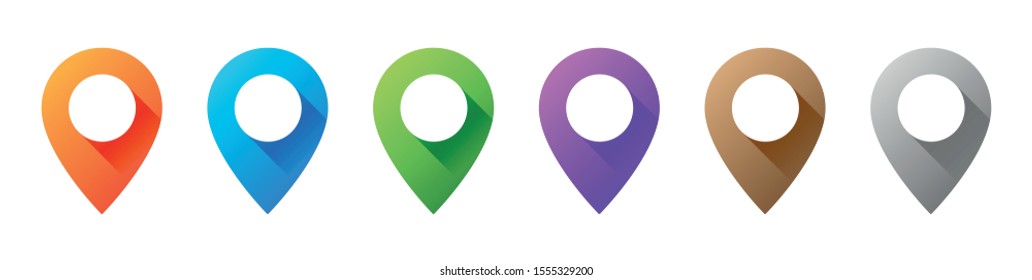 Set of colored vector map pin location icons