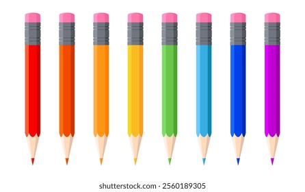 Set of colored vector pencils on white background.