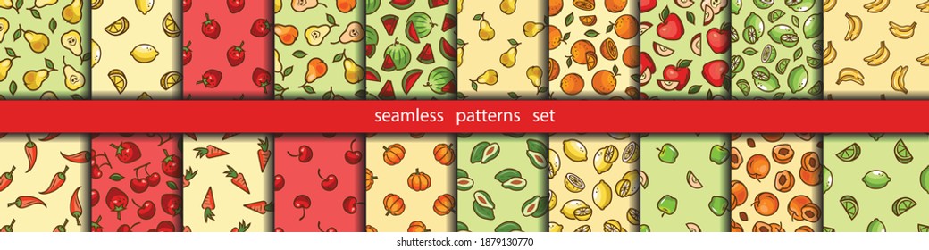Set of colored vector seamless patterns in a simple style. Colored patterns collection. Vector wallpaper or print fabric.