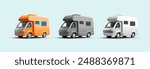 A set of colored vehicle camper, 3D. Realistic car house. For concepts of comfortable travel, outdoor recreation, and camper. Vector